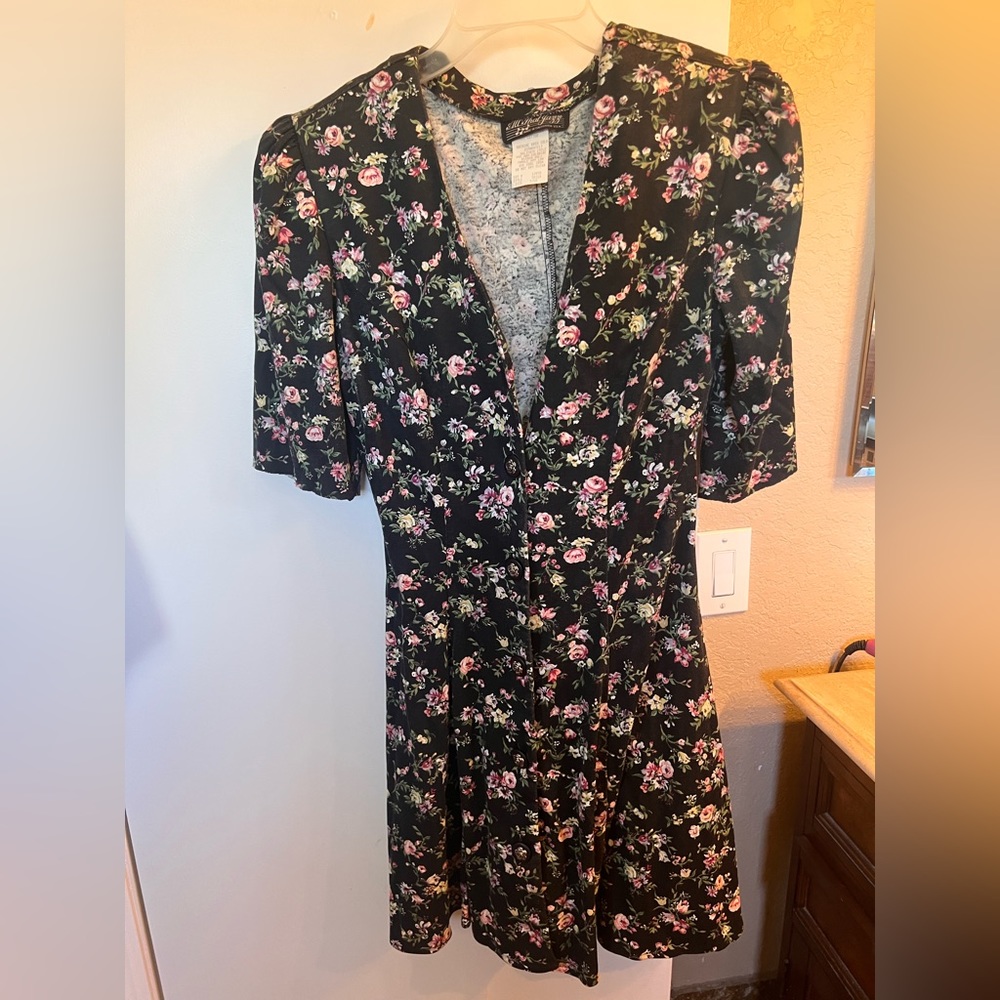 Vintage 1990’s Floral Grunge Midi Dress Shoulder Pads Size 9/10 Large